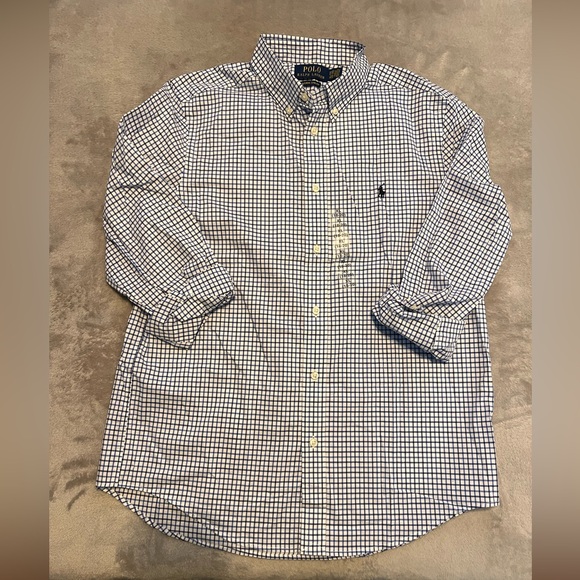 NWT. Ralph Lauren Tattersall Cotton Poplin Long Sleeve. Blue plaid, 18-20 XL - Picture 2 of 5